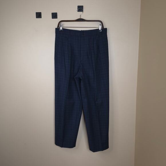 Vintage Giorgio Sant Angelo Wool Pleated Plaid High Rise Trousers Size 12 - Picture 1 of 9